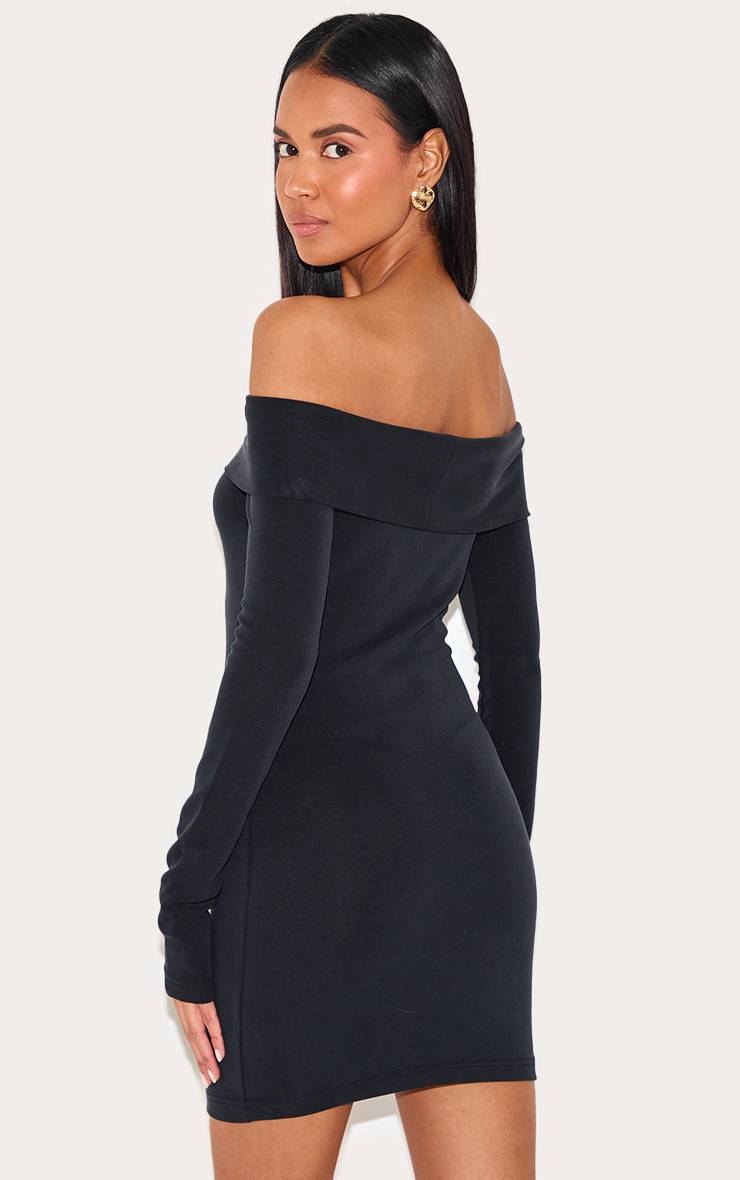 Noir Robe Moulante Premium À Encolure Bardot Et Lignes Galbantes
