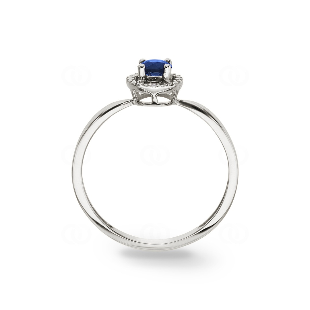 Damenring 750/18 K Weissgold mit Saphir rund & Zirkonia
