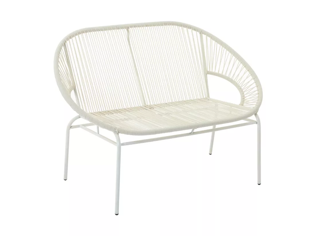 Salon de jardin en fils de résine tressés : 2 fauteuils, un banc et une table - Blanc - ALIOS III de MYLIA