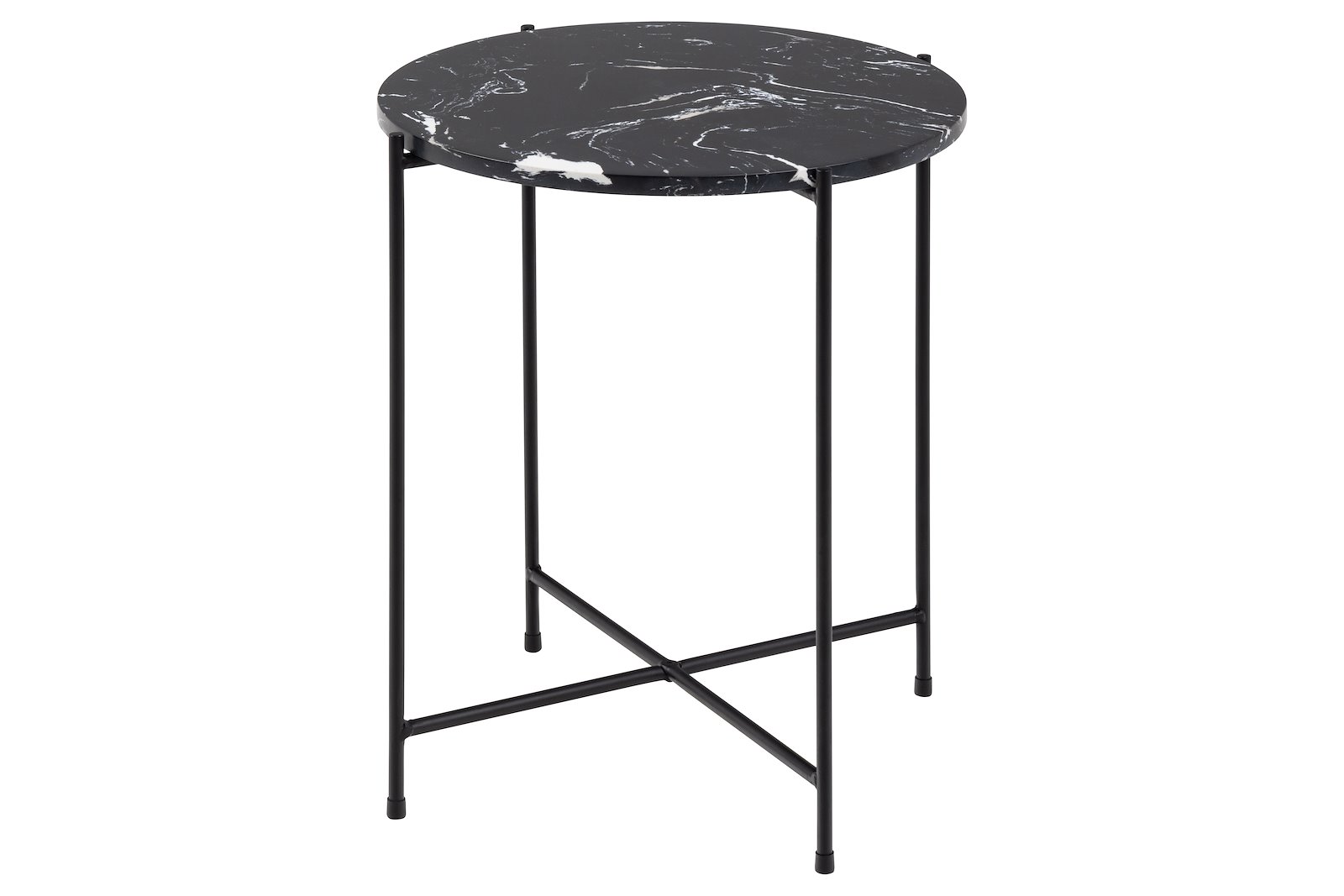 Avila sidebord Polert sort marmor med sortlakkert stålunderstell. Ø42 cm