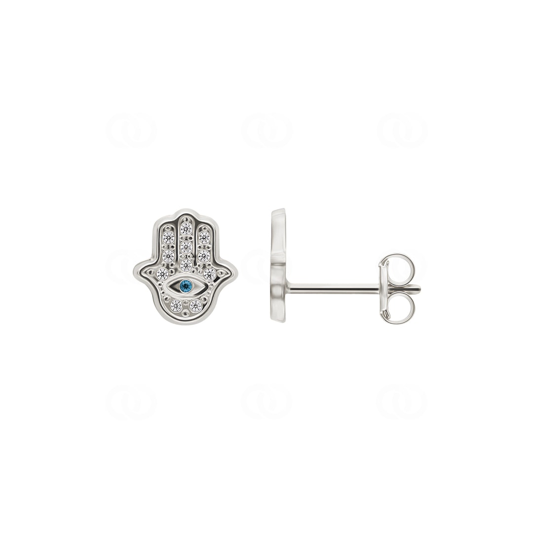 Ohrstecker 750/18 K Weissgold Fatima-Hand mit Blautopas und Zirkonia