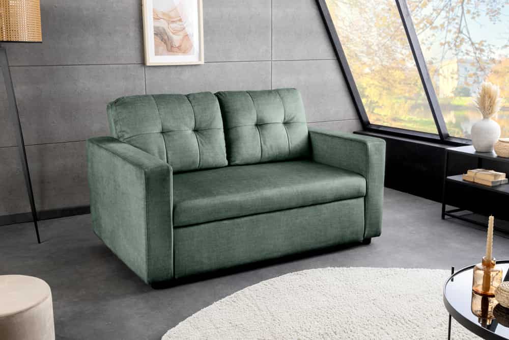 Ausziehbares Schlafsofa SMART 140cm moosgrün Vogue Velours Samt 2-Sitzer Nosagfederung