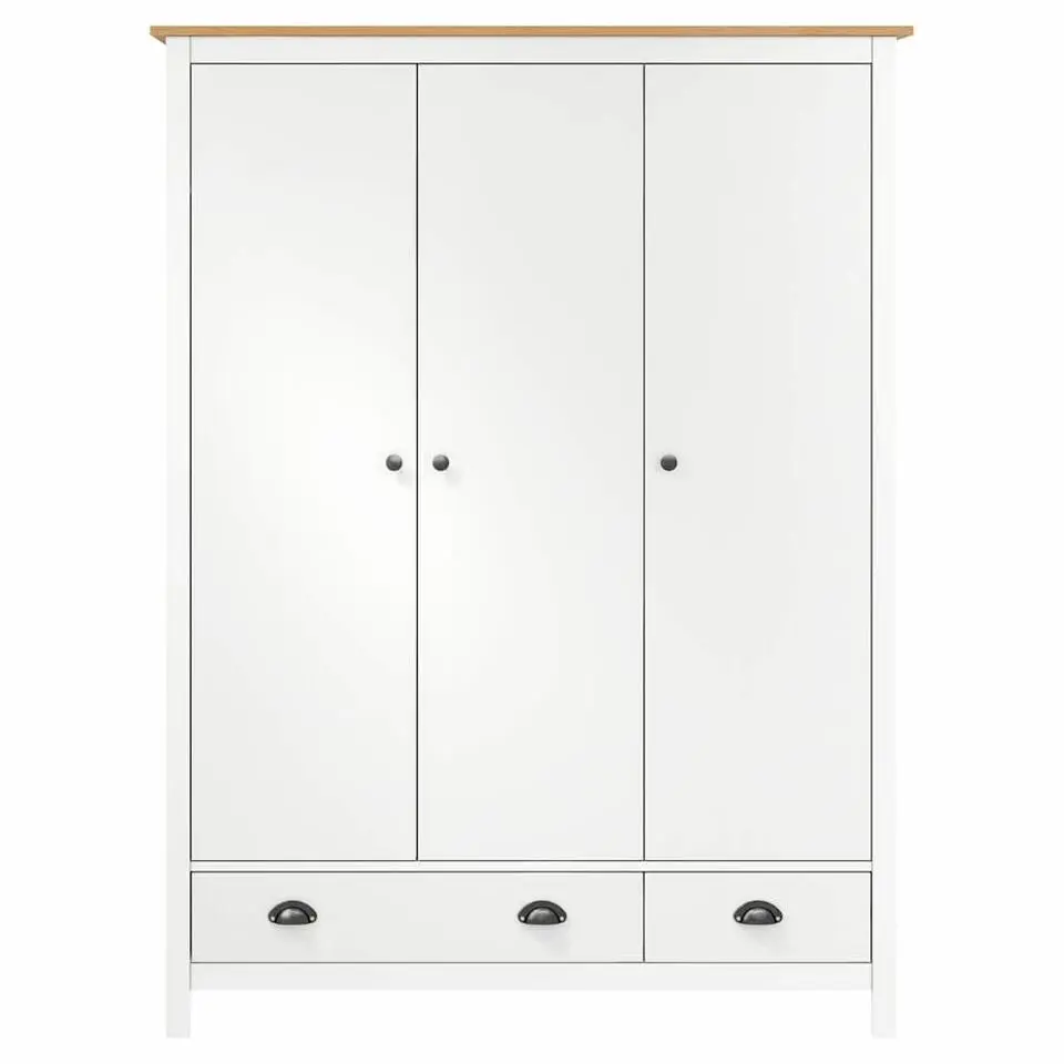 vidaXL - 3-deurs Kledingkast Hill met 2 lades - Grenenhout - Wit - 127x50x170 cm
