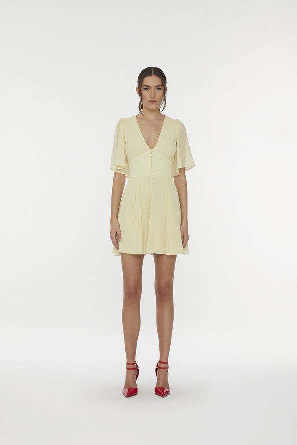 ROTATE Birger Christensen Mini V-Neck Dress Pastel yellow