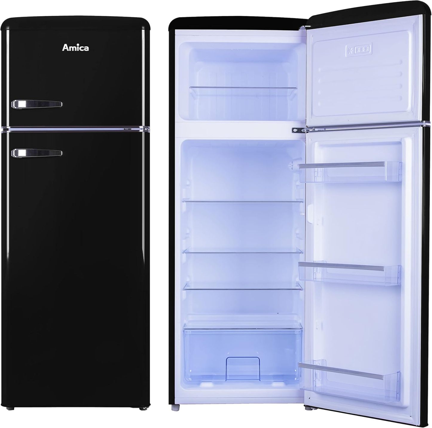 Amica KGC 15632 T Retro Kühl-/Gefrierkombination / Ice Blue (Türkis) / 144cm (H) x 55cm (B) x 62cm (T) / Retro-Design / Kühlschrank mit Gefrierfach