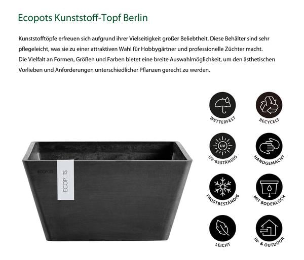 Ecopots Kunststoff-Topf Berlin, quadratisch