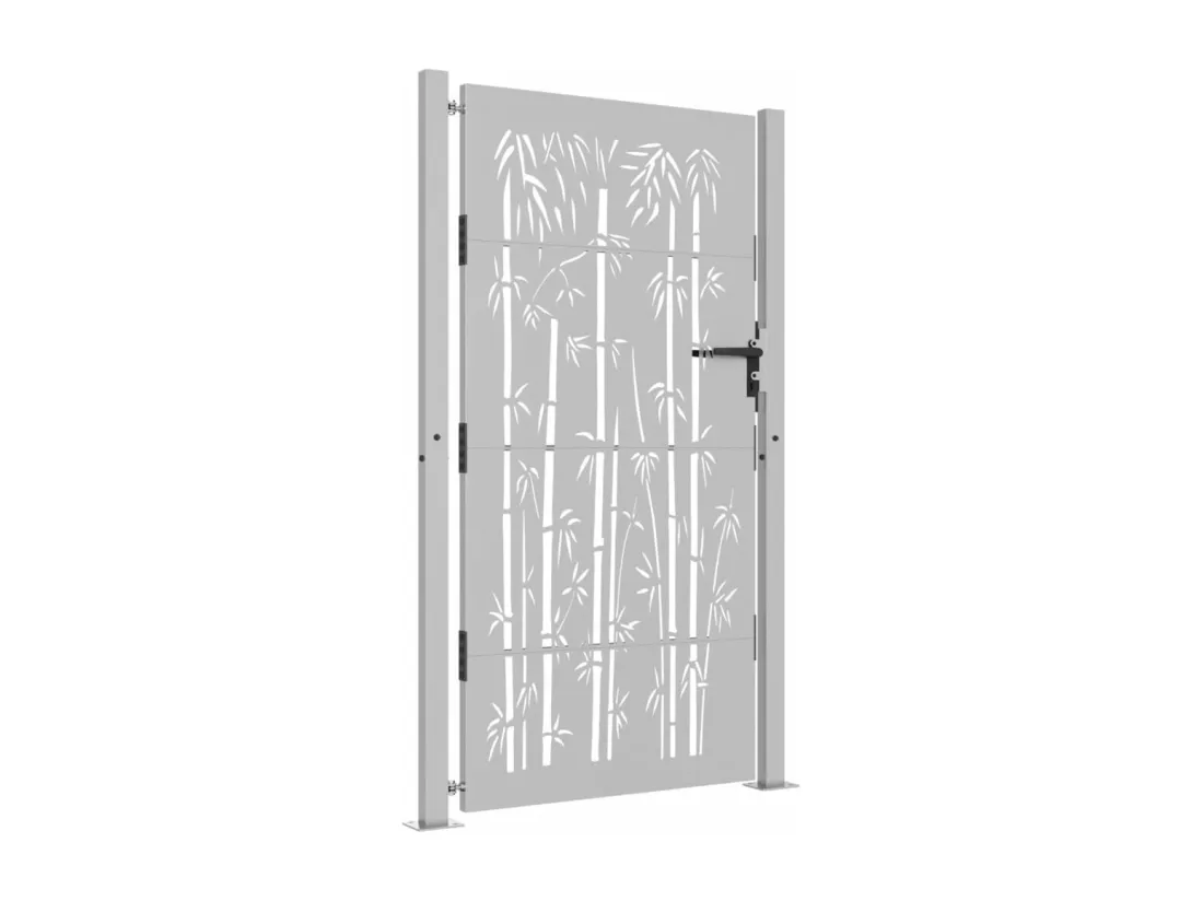 Portail de jardin 105x205 cm acier corten design de bambou