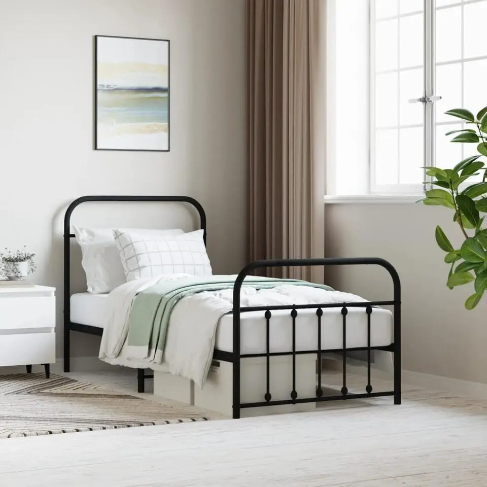 vidaXL - Bed frame met hoofd- en voeteneinde - Zwart - Metaal - 90x200 cm