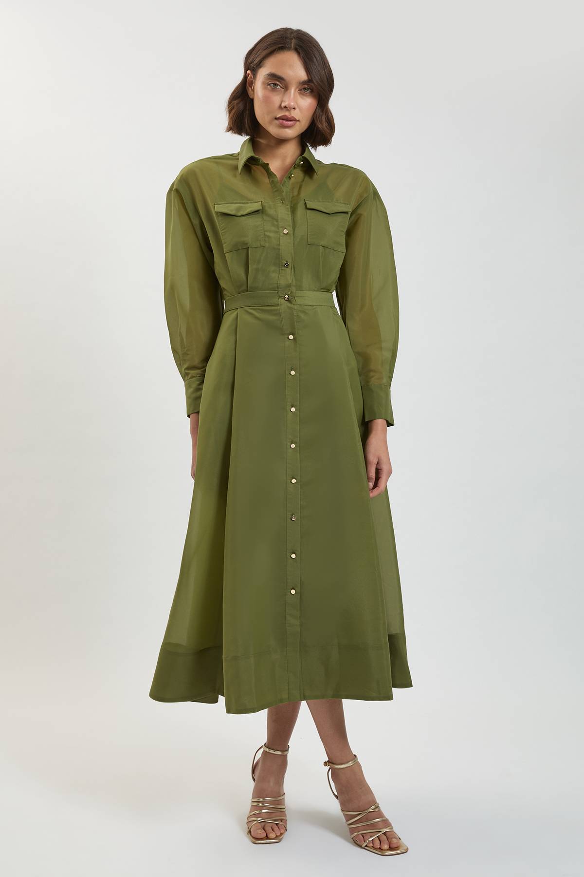 KarenMillen Robe Chemise Midi En Organdi Avec Détails Contrastants