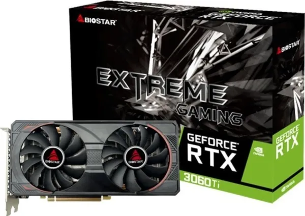 Biostar VN3606TM82, GeForce RTX 3060 Ti, 8 GB, GDDR6, 256 Bit, PCI Express 4.0, 2 blæser(e) - LHR