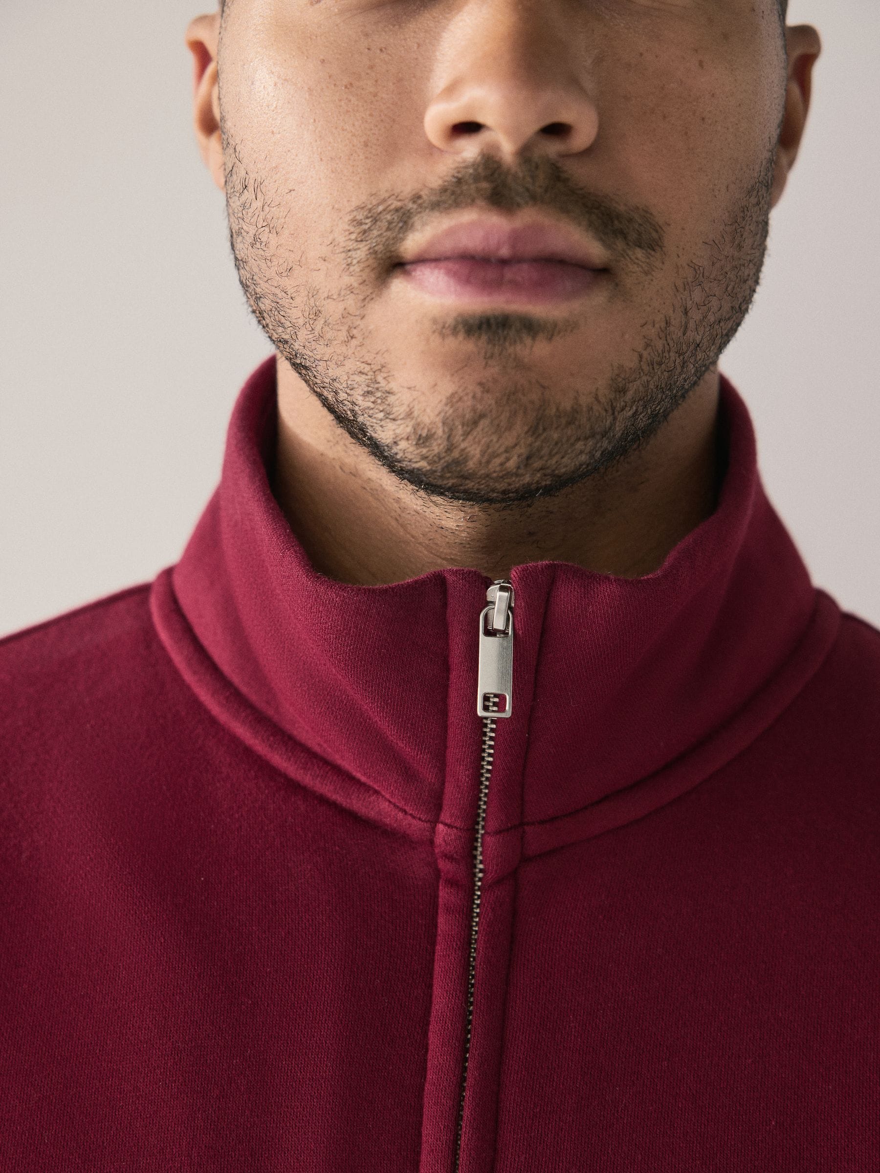 Donkerrood - Cotton Rich Jersey Full Zip Funnel Neck Sweatshirt