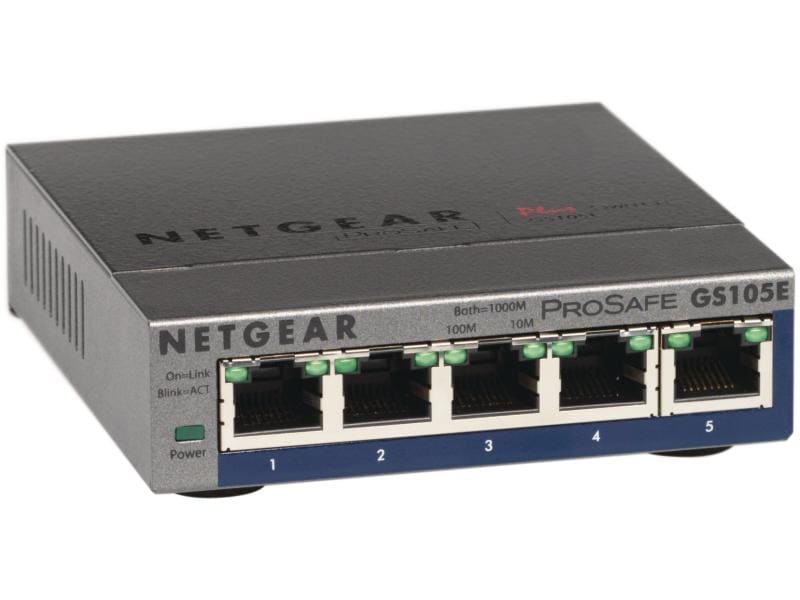 Netgear Switch GS105Ev2 5 Port 5 Port-Gigabit-Switch mit QoS- und VLAN-Funktion