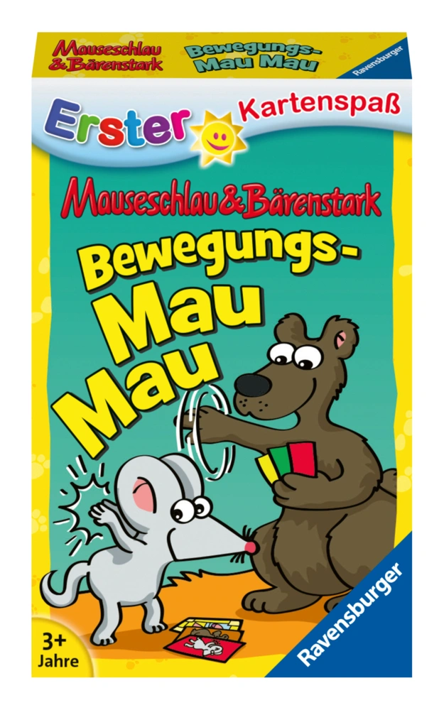 Erster Kartenspaß - Ravensburger 20347 - Bewegungs Mau Mau, Mauseschlau & Bärenstark für Kinder, Kinderspiel für 2-4 Spieler, Kartenspiel ab 3 Jahren