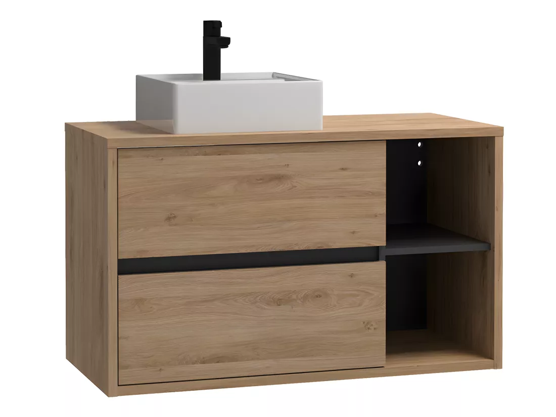 Meuble de salle de bain suspendu vasque carrée - coloris naturel - 100 cm - PURNAL