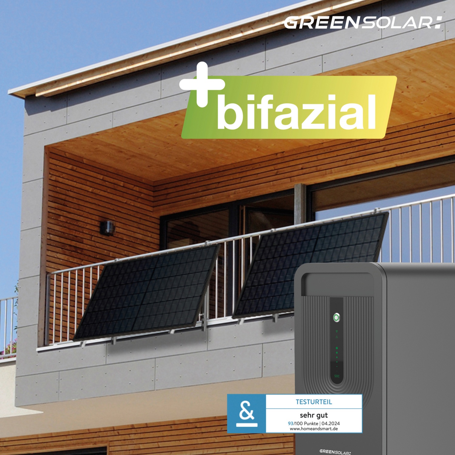 GREEN SOLAR Balkonkraftwerk 900/800 W inkl. Batterie