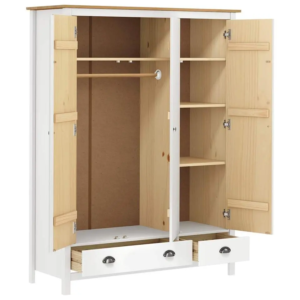 vidaXL - 3-deurs Kledingkast Hill met 2 lades - Grenenhout - Wit - 127x50x170 cm