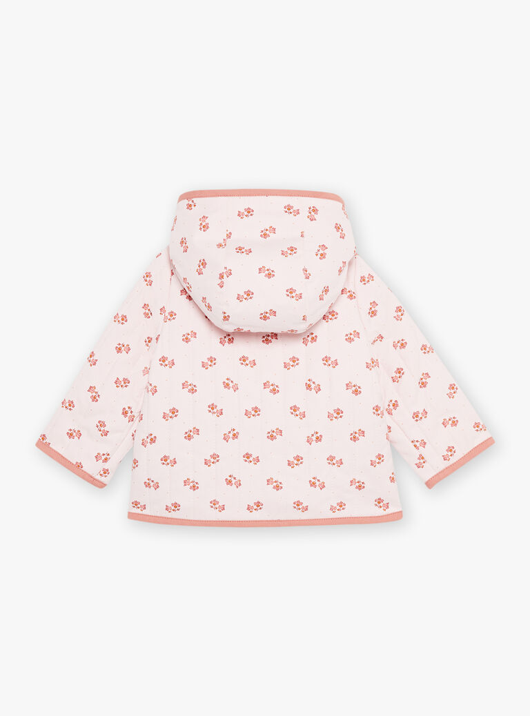 Manteau rose pâle à capuche matelassé à fleurs