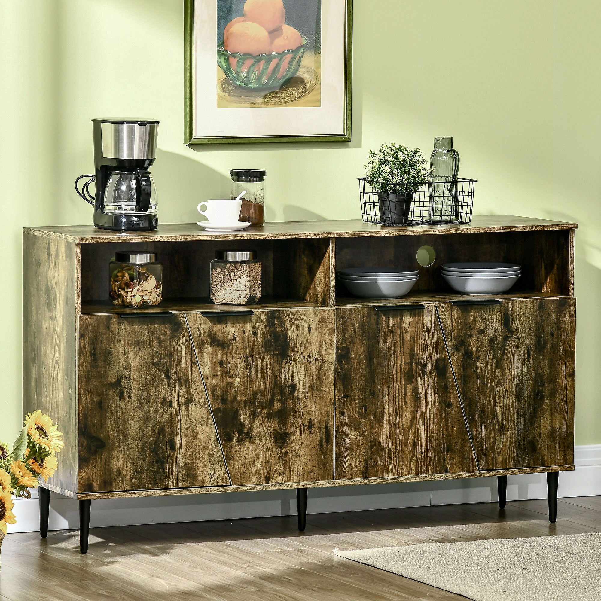 HOMCOM Küchenschrank mit Anti-Kipp-Sicherung schwarz, natur 147L x 40B x 83H cm