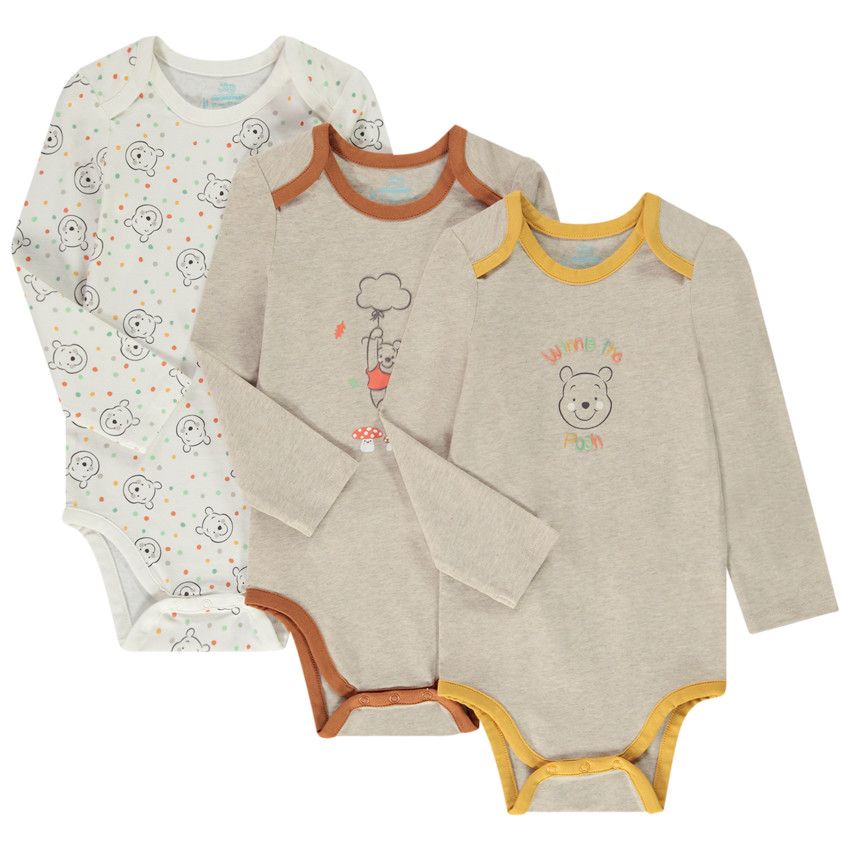 Lot de 3 bodies en jersey imprimé Winnie l'Ourson pour bébé garçon - Ecru