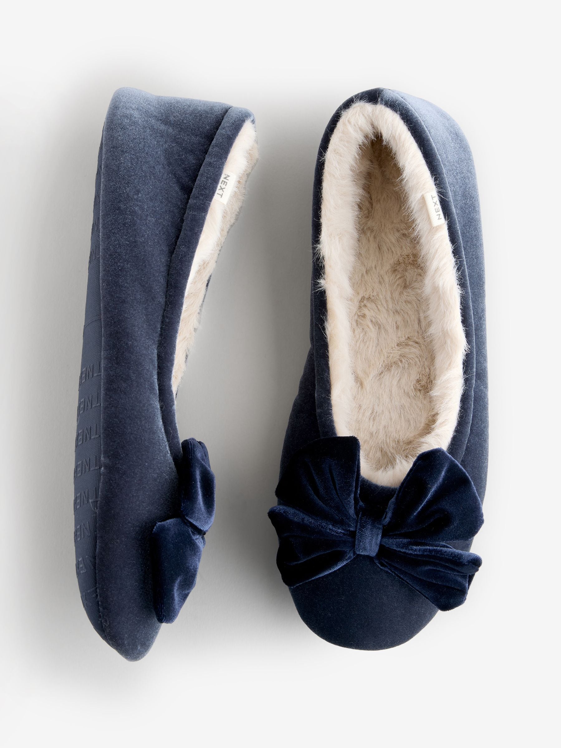 Marineblauw - Velvet Ballet Bow Flat Slippers