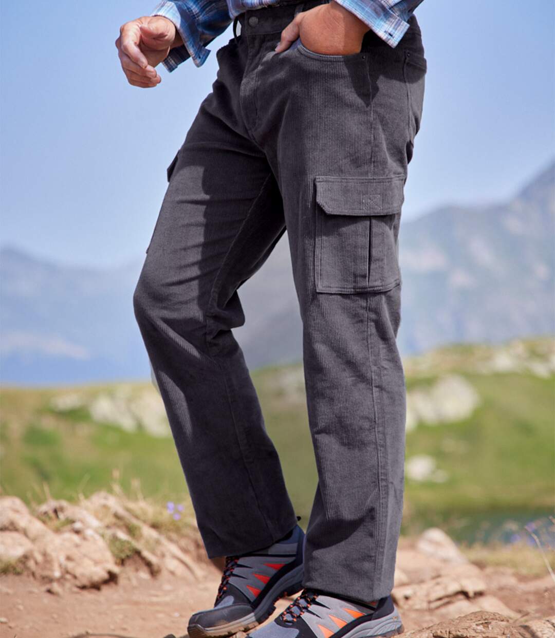 Pantalon Velours Cargo Stretch Confort Gris