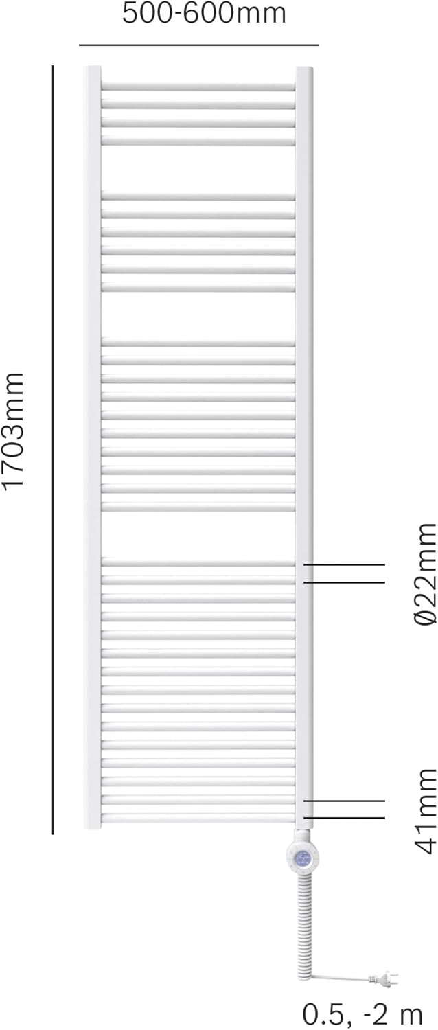Bosch Thermotechnik elektrischer Badheizkörper Heat Radiator 4500, Maße 1703x500 mm, 900 Watt, mit Handtuchhalterung und integriertem Temperaturregler, weiß