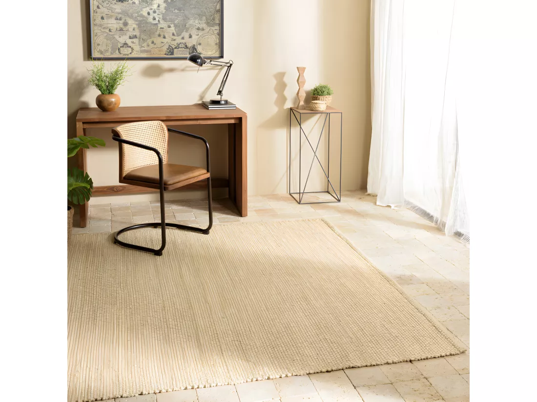 QUENTIN - Tapis rectangulaire 200x290cm en jute et coton beige