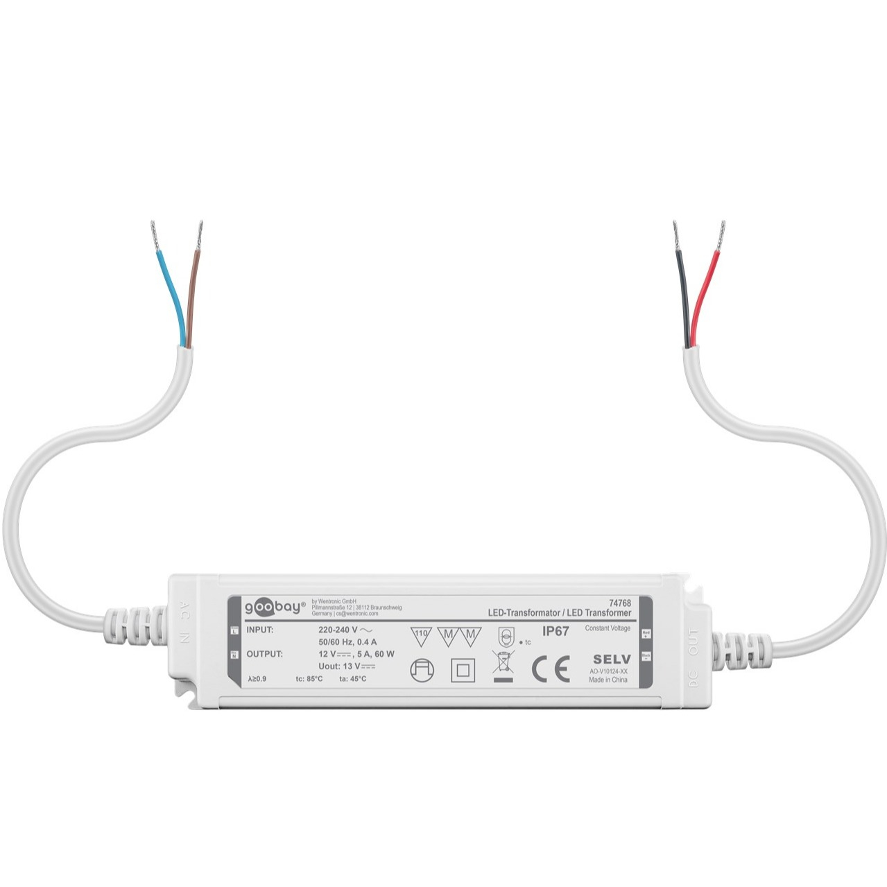 LED Trafo Transformator Netzteil 60W / 12V Outdoor Konstantspannungstrafo für LED Beleuchtung (74768) (IP67) - Weiss