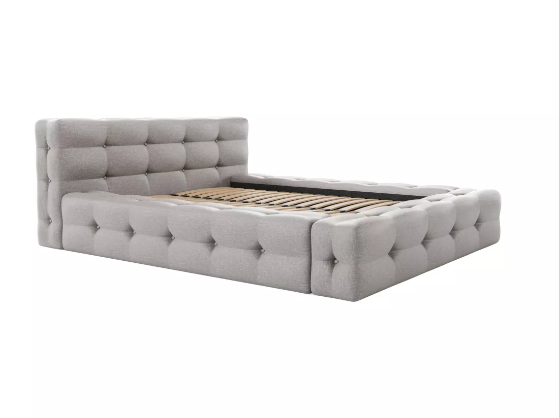 Lit coffre capitonné 140 x 190 cm - Tissu chiné - Gris clair - LERUCO de Pascal Morabito