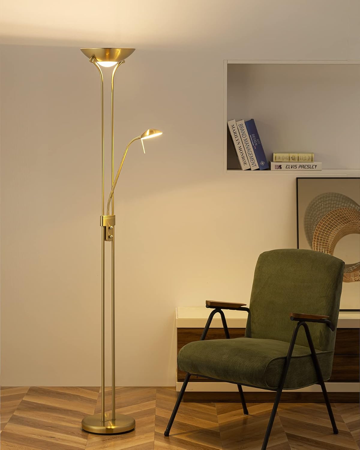 Home Sweet Home Stehleuchte LED Messing - Dimmbar R7s Hauptlicht & G9 Leselampe - Goldbronze - 50x50x180cm - Wohnzimmer