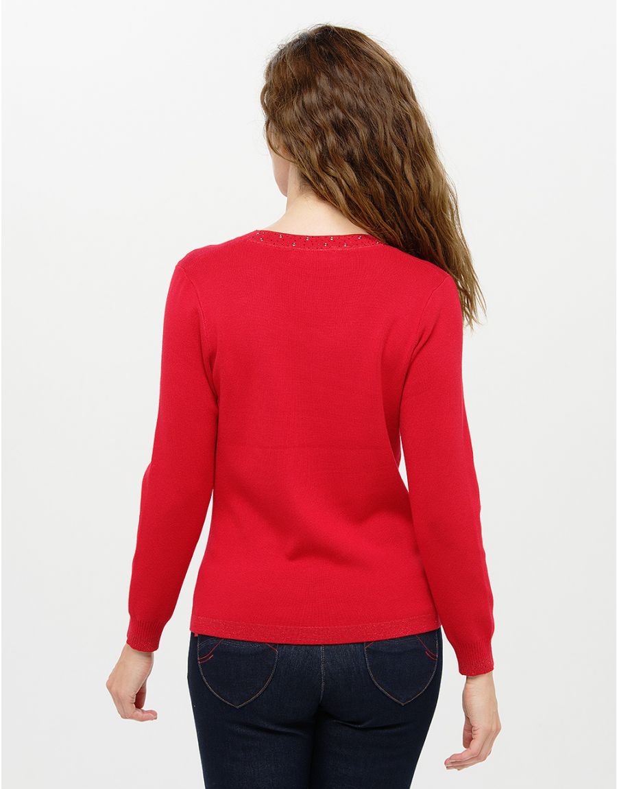 Pull rouge col irisé