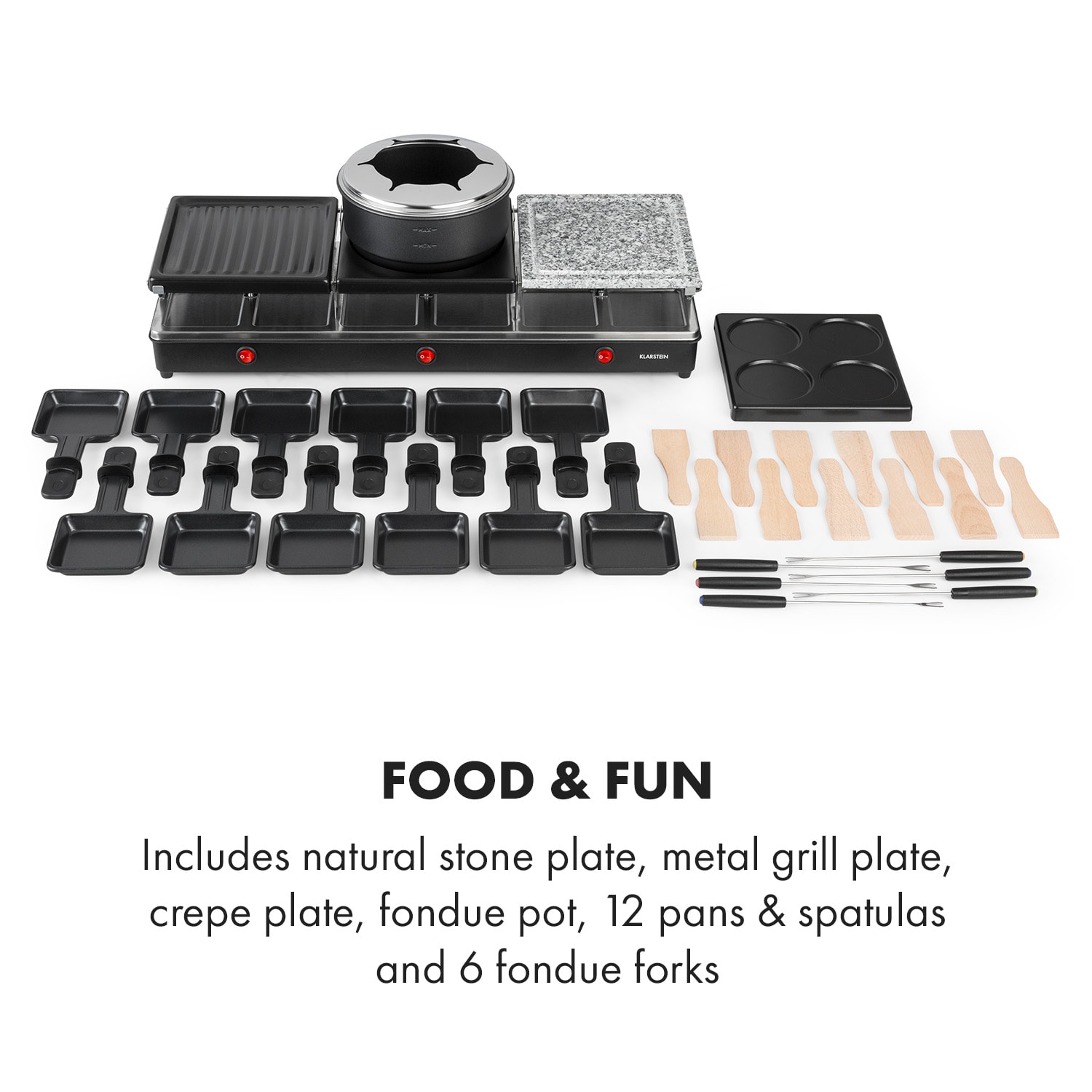 Fonduelette XL 3-in-1 Raclettegrill Fondue Naturstein 1650W 12 Pers
