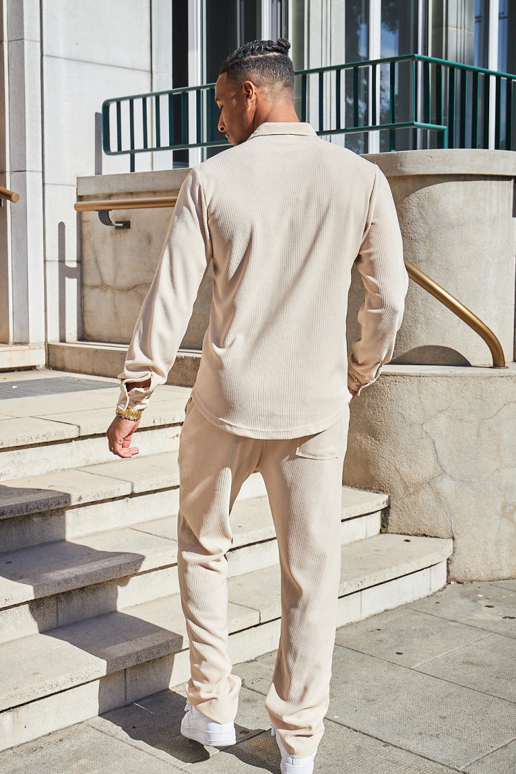 Ensemble 2 pièces chemise + pantalon côtelé beige