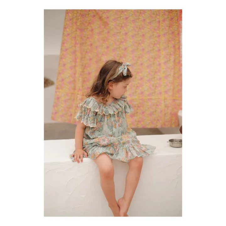 Louise Misha Headband Coton Bio Nœud Fleuri Cally | Vert d'eau