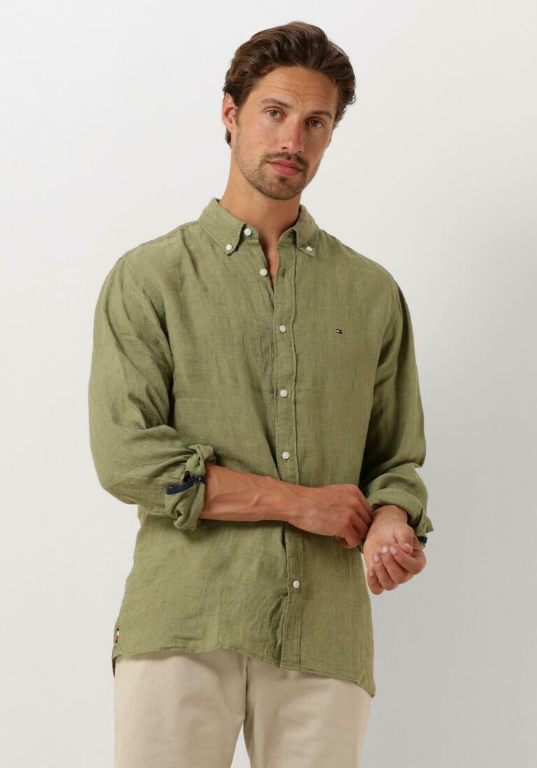 TOMMY HILFIGER olijf tommy hilfiger casual overhemd pigment dyed li solid rf shirt