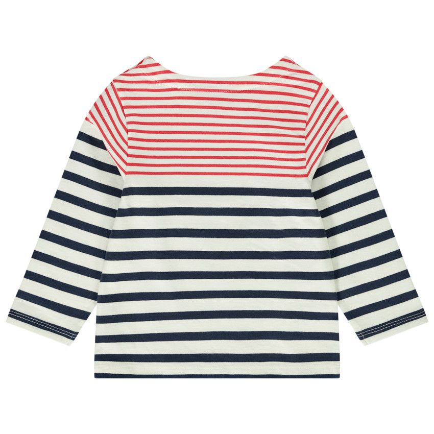 T-shirt manches longues esprit marinière pour bébé garçon - Ecru