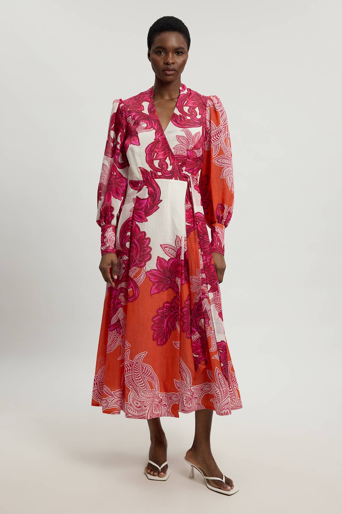 KarenMillen Robe Longue À Manches Ballon Et Imprimé Baroque