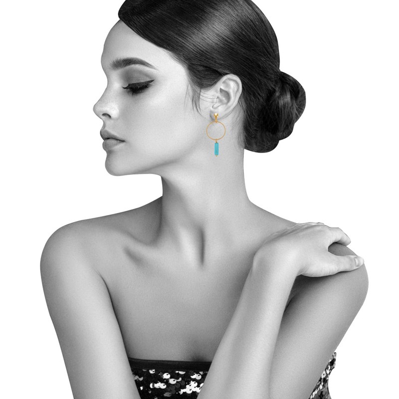 Boucles d'Oreilles Doré Cercle et Perle Rectangulaire