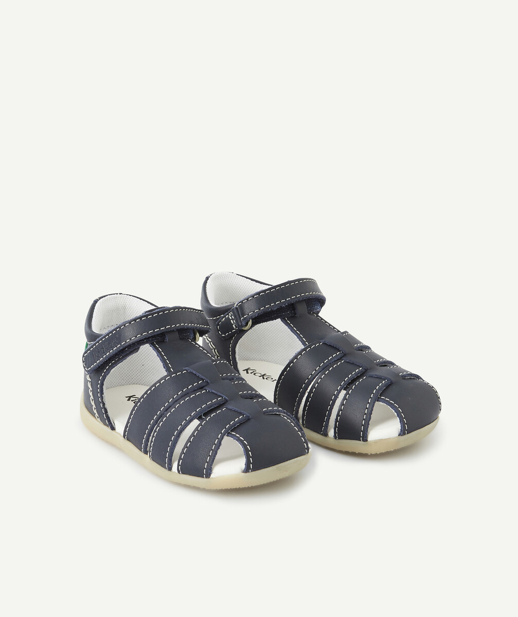 KICKERSLES SANDALES PREMIERS PAS EN CUIR BLEU