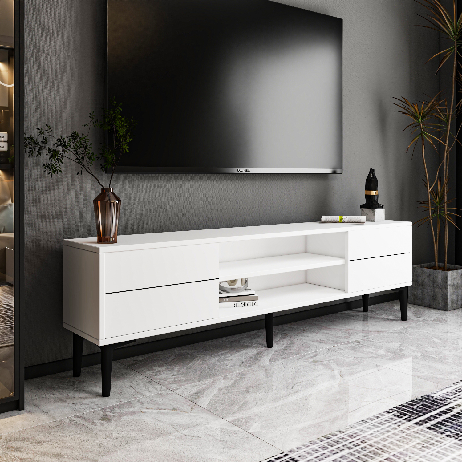 TV-Lowboard - weiß - 140 cm