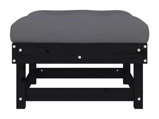 Repose-pied de jardin avec coussin noir bois de pin massif