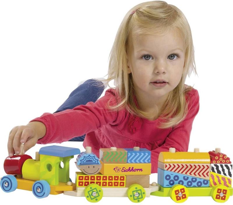 Eichhorn - Bonte Trein - Houten Speelgoed - Multicolor - 41cm