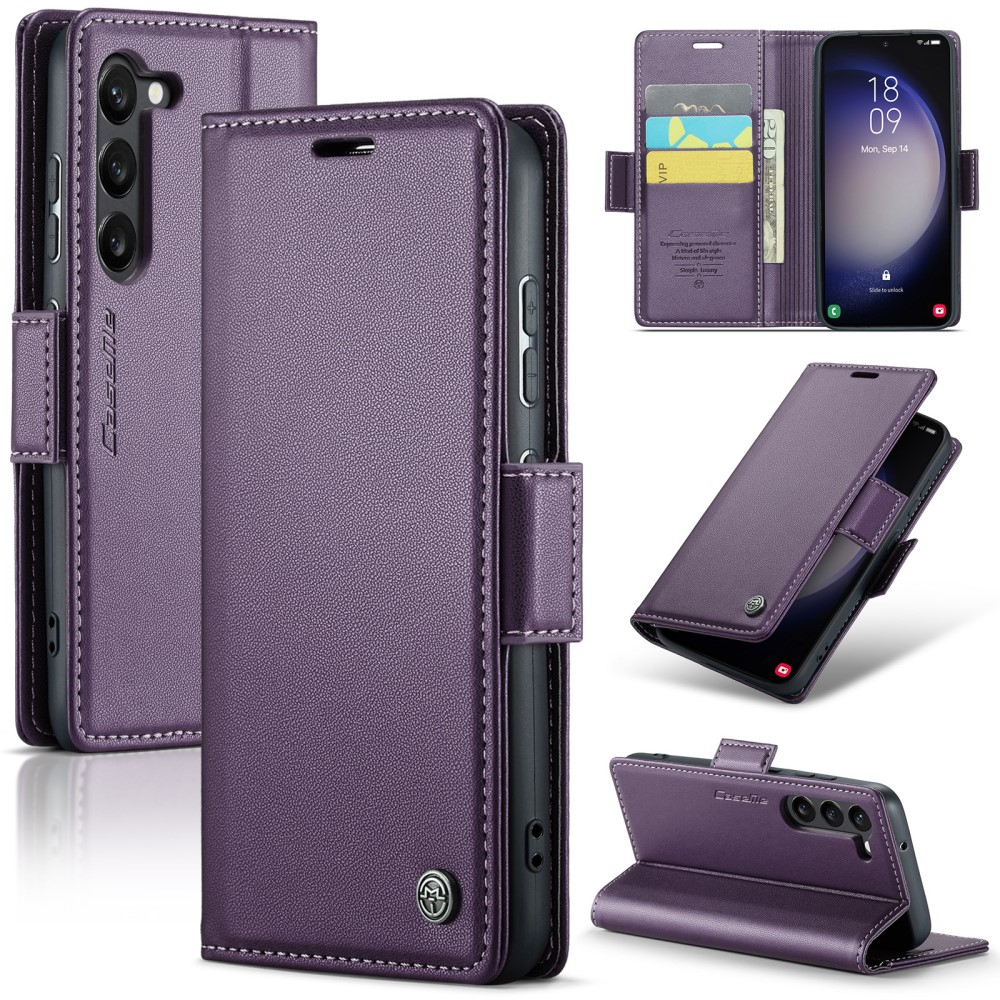 Samsung Galaxy S23 Leder Tasche Flip Wallet Etui mit Kartenfächern Litchi Look (RFID Schutz) - Violett