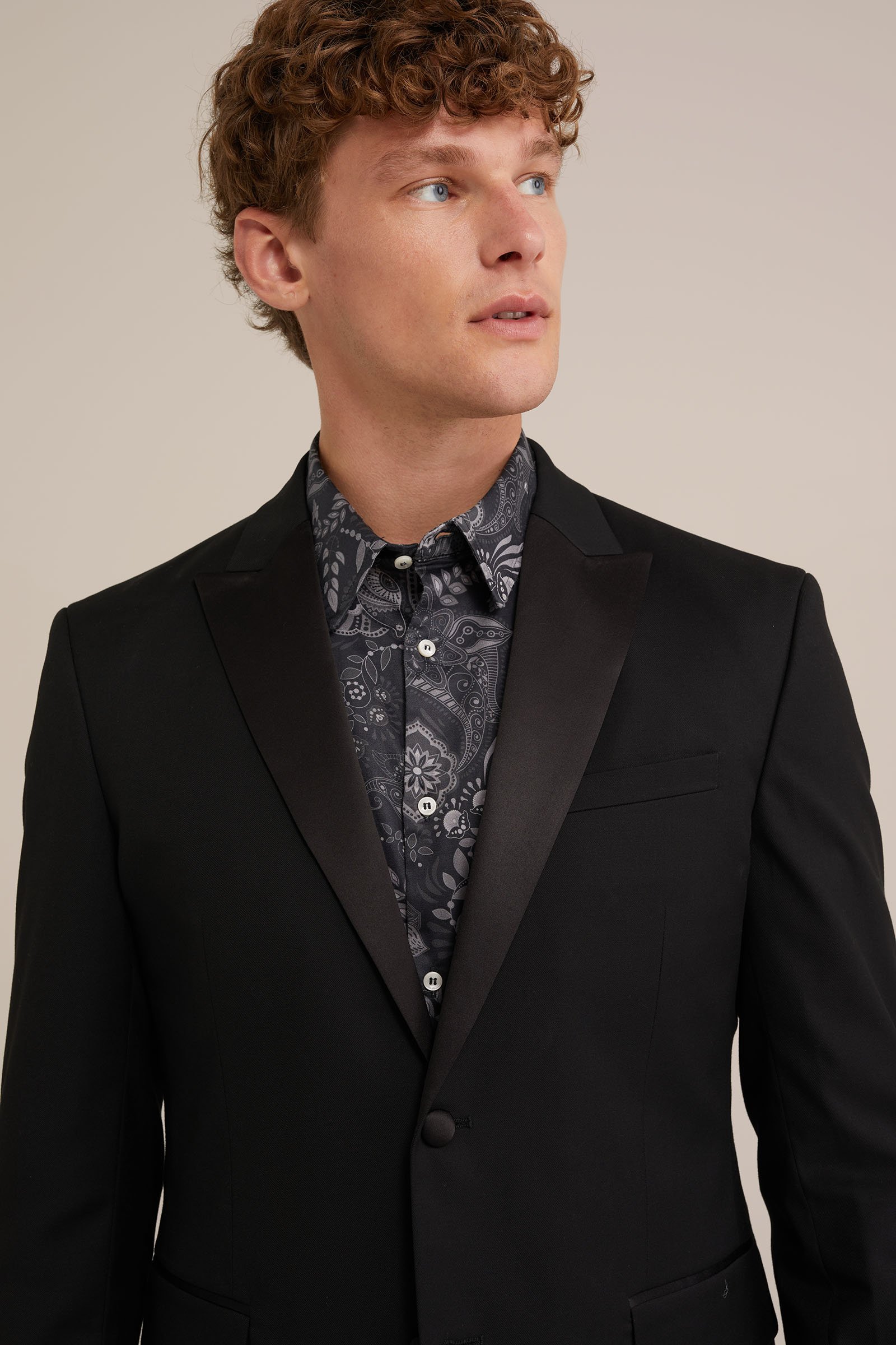 satijn look overhemd met print WE Fashion Donkergrijs
