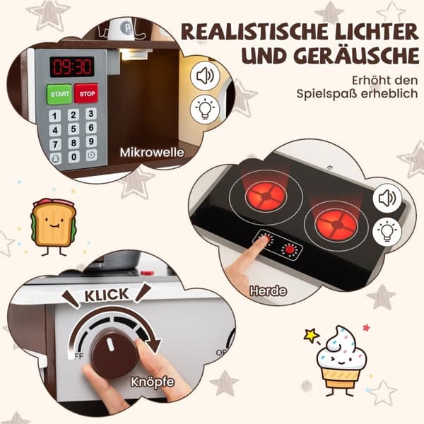 Hjørnelekekjøkken i tre med lyd & Lys & Kaffemaskin & Slide Toddler Kitchen Lekesett Brun