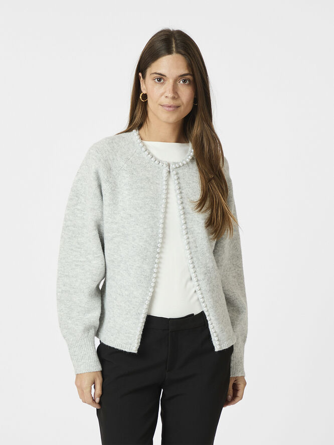Neo Noir Lilly Pearl Knit Cardigan Light grey melange