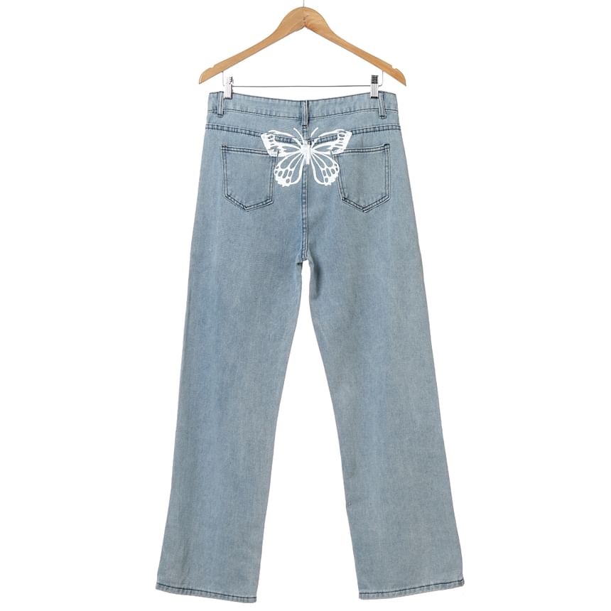 BrickBlack - Hoge taille vlinderprint rechte jeans