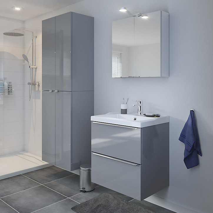 Meuble sous vasque à suspendre GoodHome Imandra gris 60 cm + plan vasque Lana