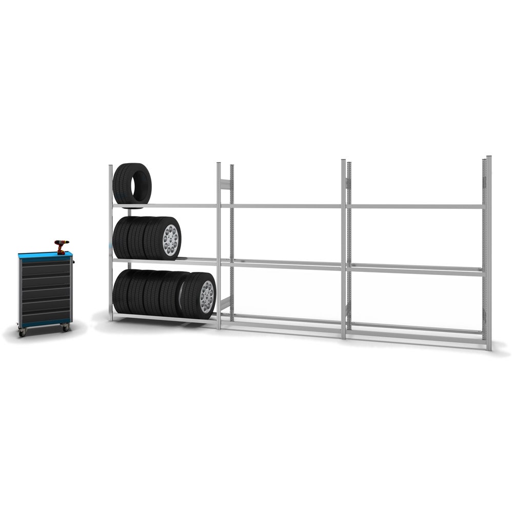 PROREGAL Bandenrek, insteeksysteem, T-profiel, basiseenheid, hxbxd 200 x 150 x 40 cm, 3 niveaus, legbordbelasting 150 kg, verzinkt