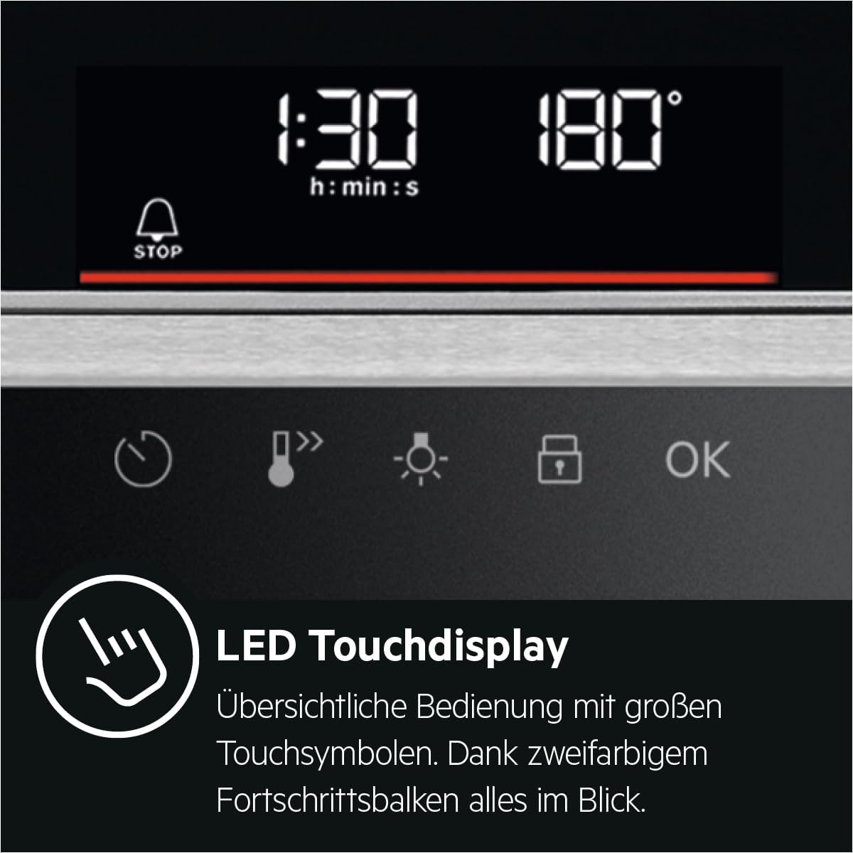 AEG BPE53506BM Einbau-Backofen, Pyrolyse Selbstreinigung, Serie 6000 Ringheißluft: gleichmäßige Garergebnisse auf 3 Ebenen, 25 Automatikprogramme, LED-Touchdisplay, Schnellaufheizung, Edelstahl